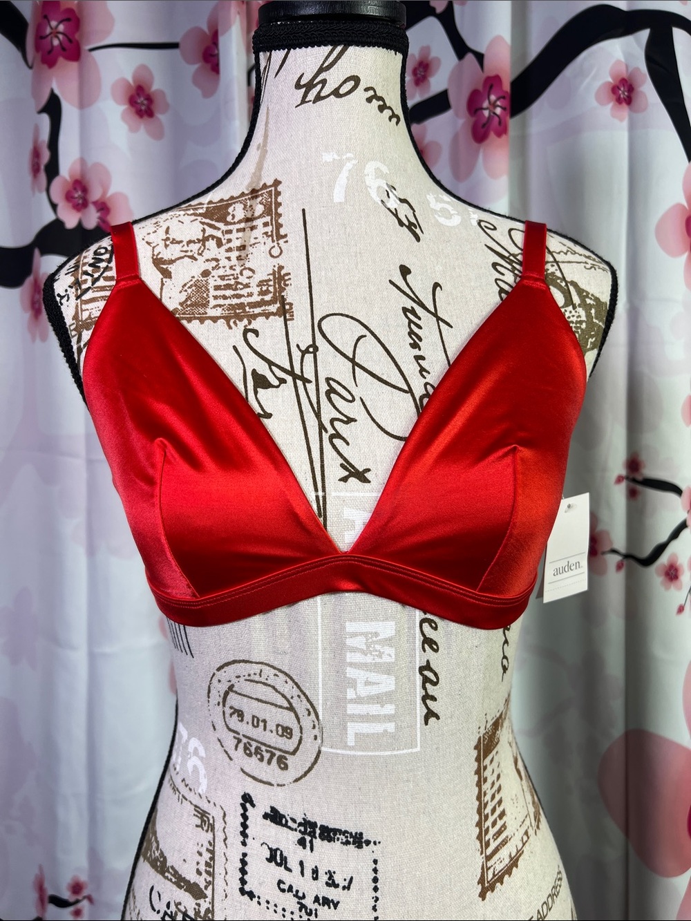 Auden Red Satin V-Neck Bralette